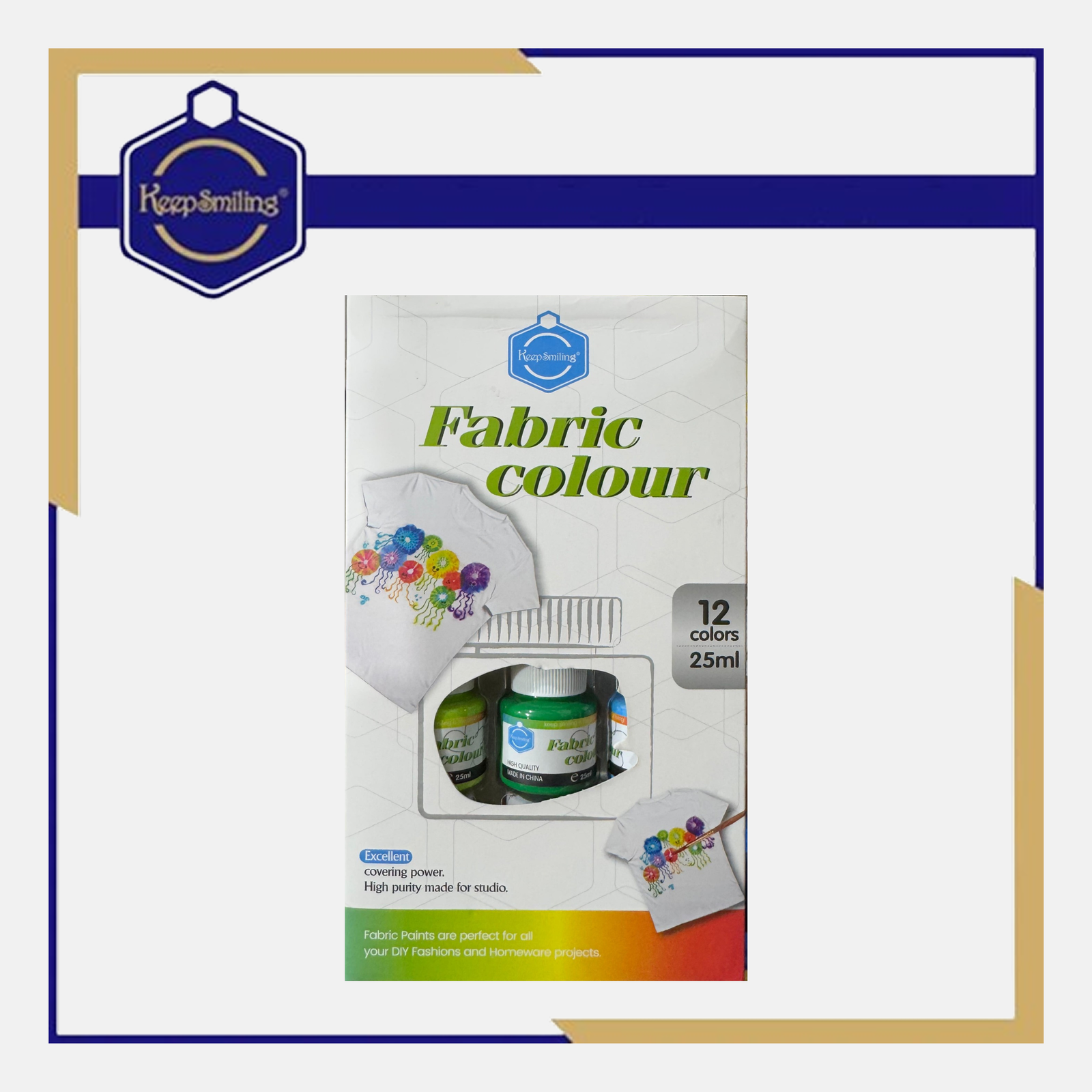 KeepSmiling 12-Color Fabric Paint Set (25ml each)